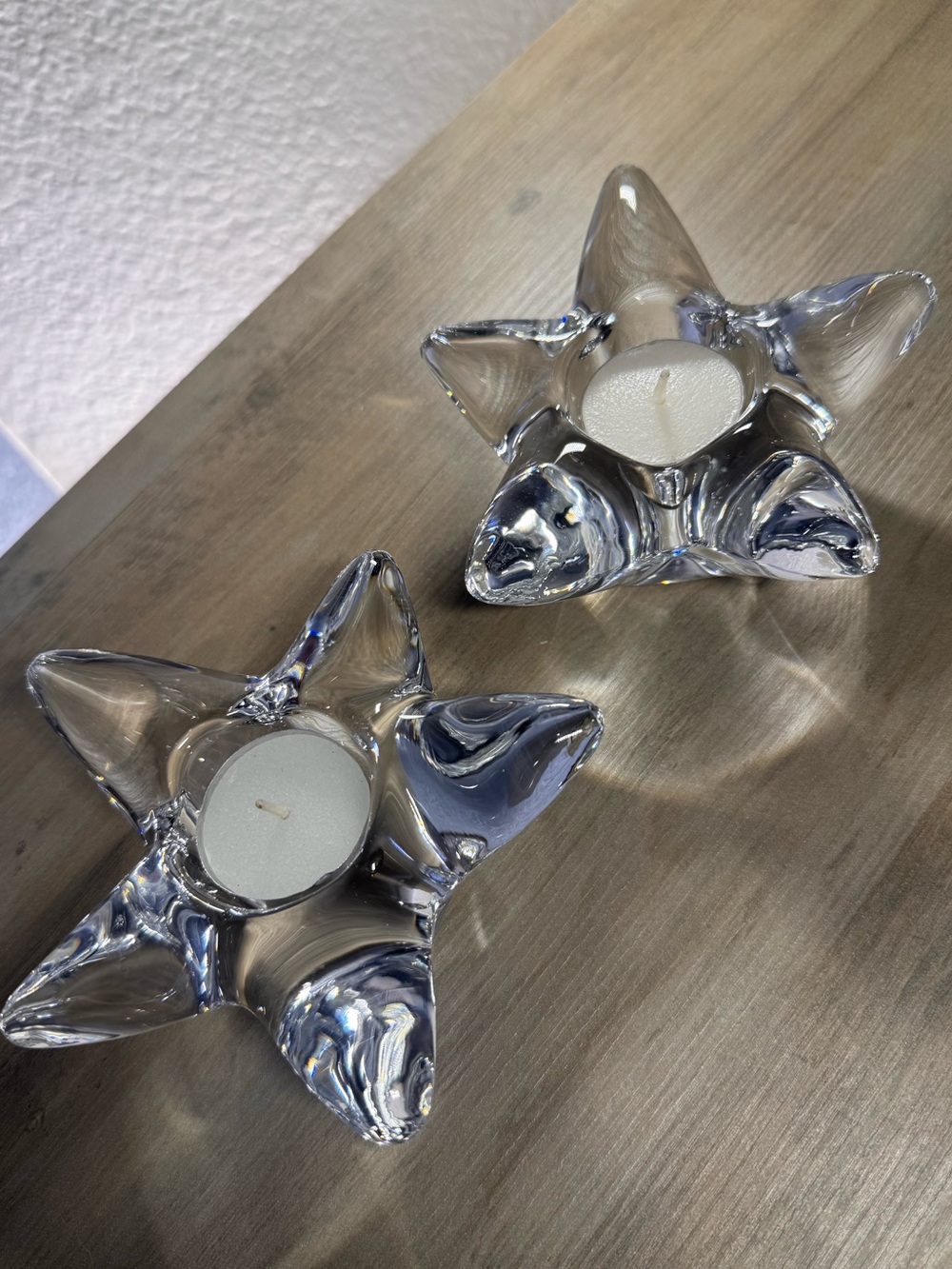 Signed Orrefors Sweden crystal star tealight holders, pair, excellent condition - Picture 8 of 10